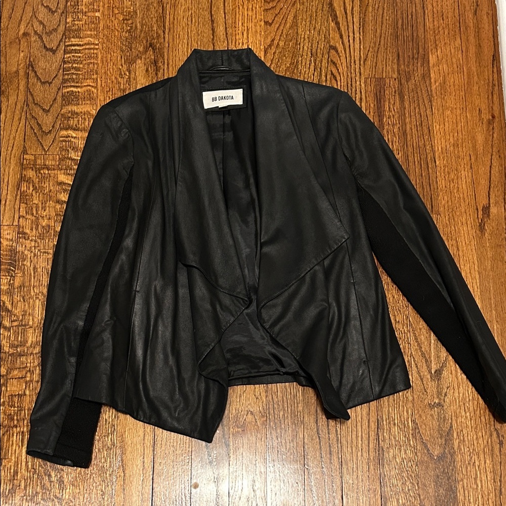 BB Dakota Black Leather Open Front Jacket
